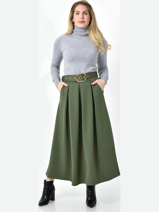 High-waisted Midi Skirt Khaki