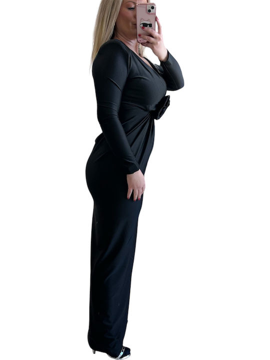 Maxi Evening Dress Drape with Tearing Black