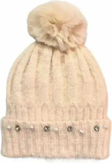 Set with Beanie Knitted in Beige color
