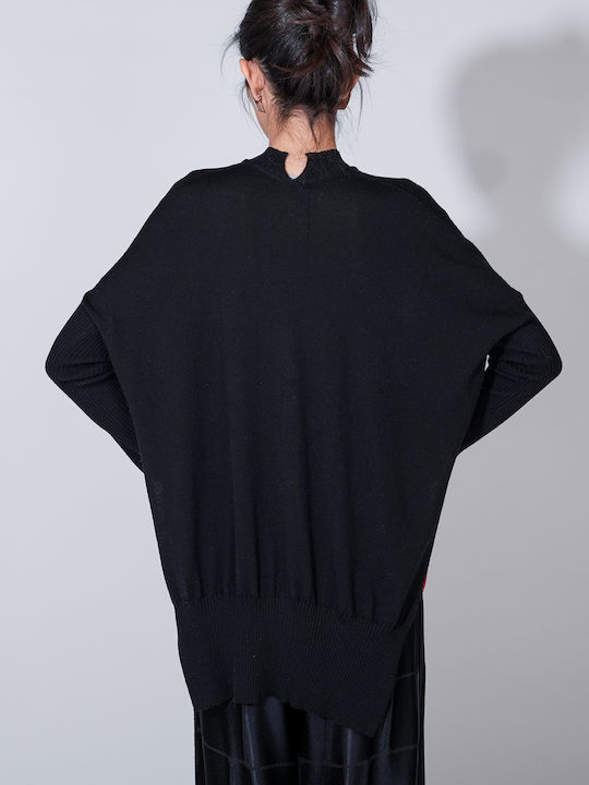 Langarmige Gestrickte Damen Strickjacke mit Knöpfen Schwarz