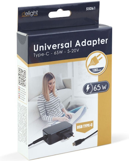 Adapter Charger Type-C 65W 5-20V 1.8 m Black