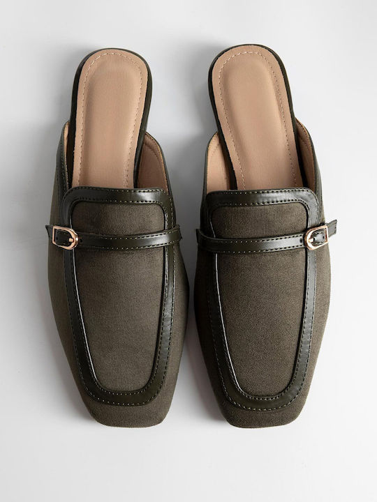 Flat Suede Mules σε Πράσινο Χρώμα
