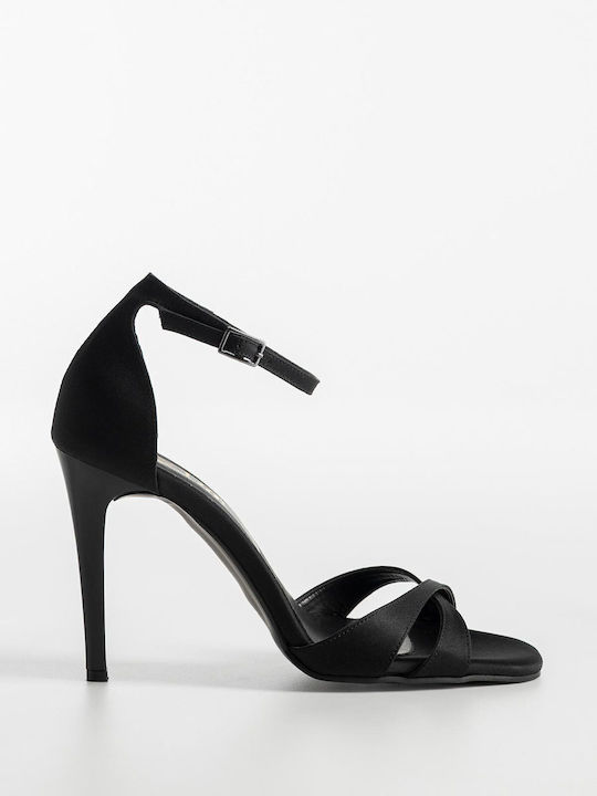 Gin Stoff Sandalen Schwarz