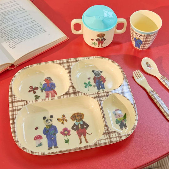 Rice Set de hrănire din Plastic Bej 4buc
