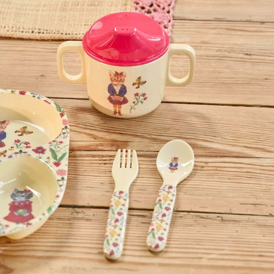 Rice Set de hrănire din Plastic Bej 4buc
