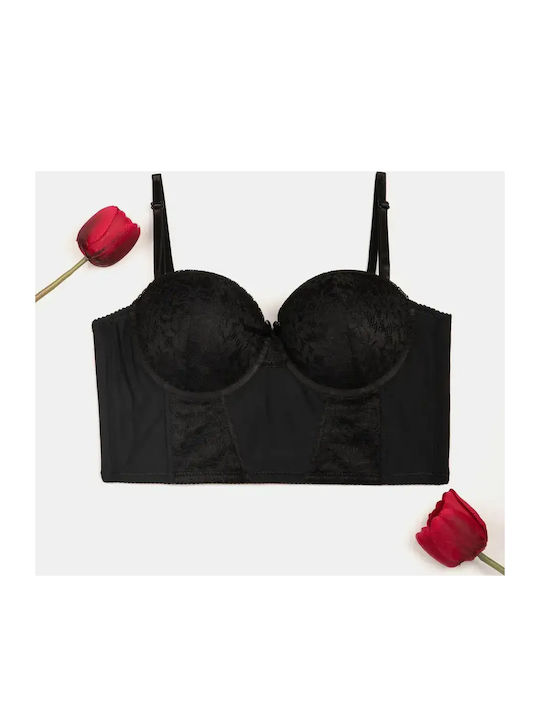 Push Up Lace Corset Sports Bra Black Size S