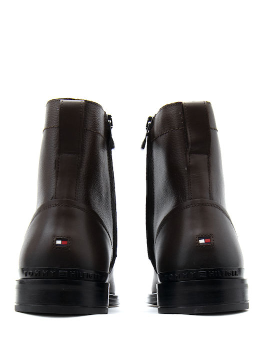 Leather Brown Men's Boots with Zipper