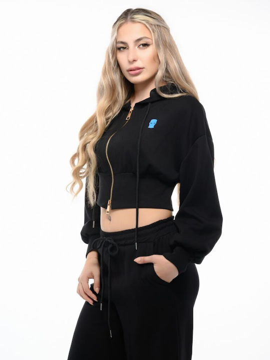 Cropped Women's Sweatshirt Jacket Hooded Black