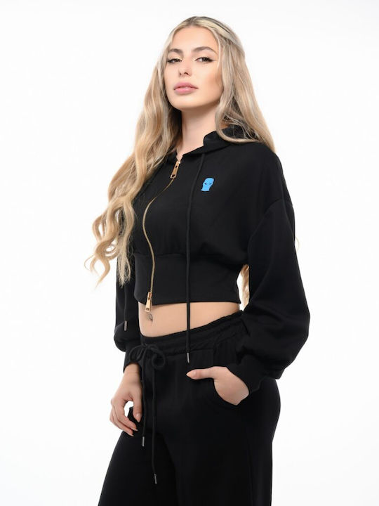 Cropped Women's Sweatshirt Jacket Hooded Black