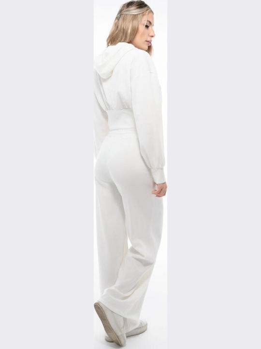Cropped Women's Sweatshirt Jacket Hooded White