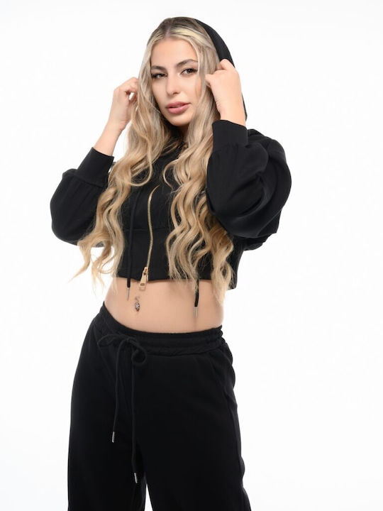 Cropped Women's Sweatshirt Jacket Hooded Black