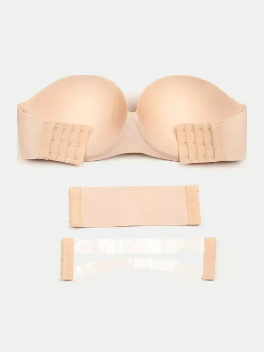 Bra Cup B Strapless Push Up Seamless Beige Size S