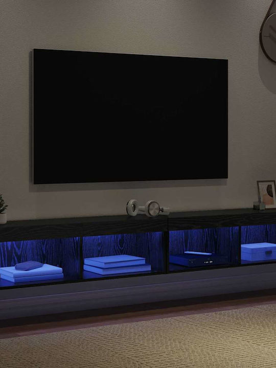 Living Room TV Unit with Lighting Black Beech L100xW30xH30cm