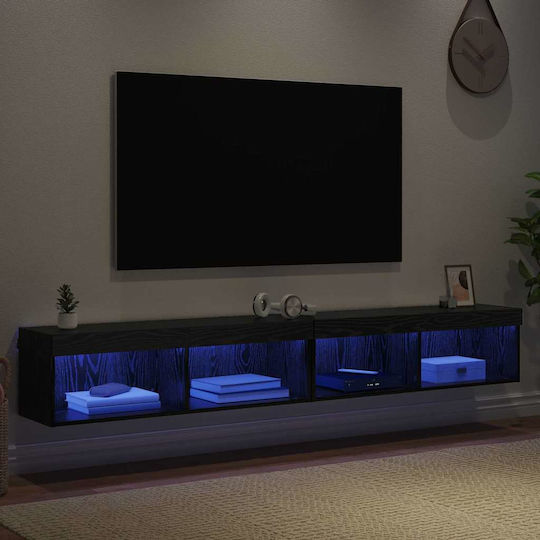 Living Room TV Unit with Lighting Black Beech L100xW30xH30cm