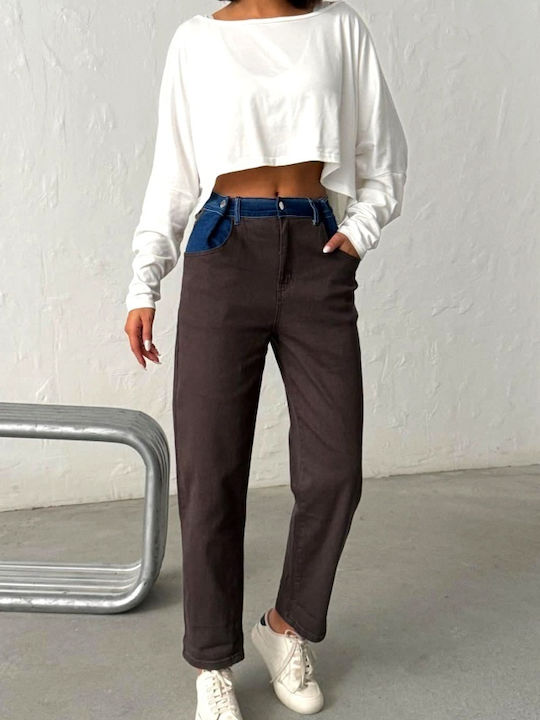 Hoch tailliert Damenjeans in Boyfriend-Passform Brown