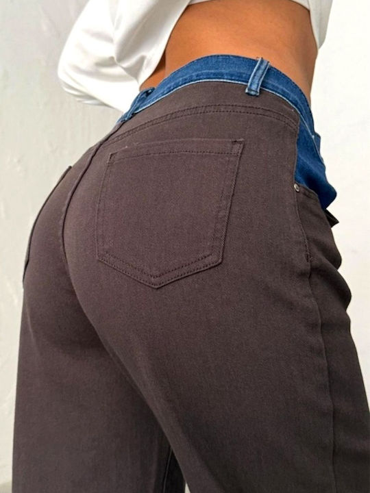 Hoch tailliert Damenjeans in Boyfriend-Passform Brown