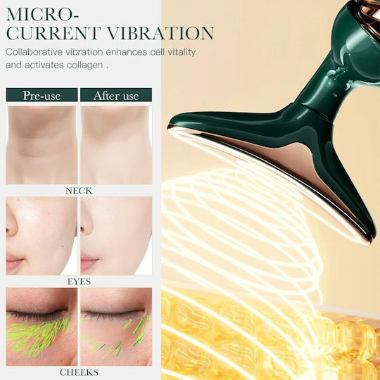 Dispozitiv Masaj Facial 3 În 1 Zola 10.000 Vibrații Minut 3 Capete Interșchimbabile Cu Baterii 13 × 5 × 4 Cm Verde Auriu