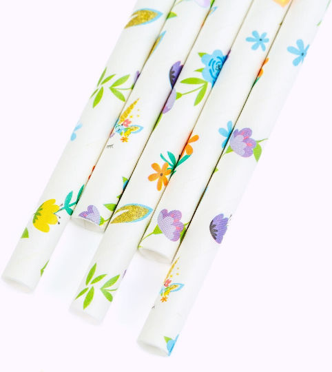 Paper Straws Floral Pattern 197 X 6 Mm 25 Pcs Pack