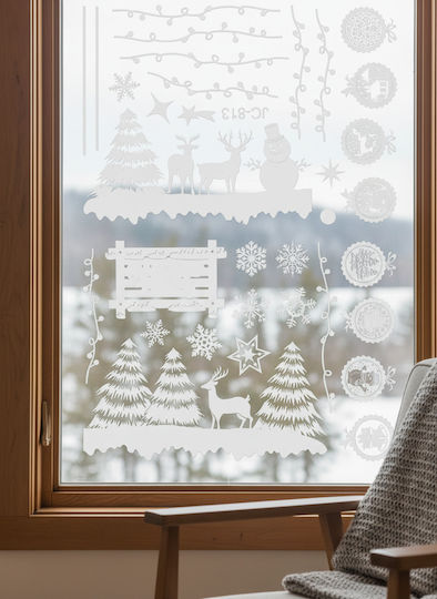 Set Christmas Stickers Zola Window Trees Baubles Reindeer Snowman Residue-Free Removal White