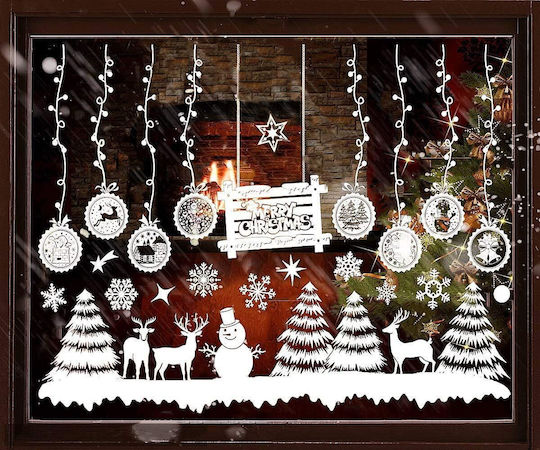 Set Christmas Stickers Zola Window Trees Baubles Reindeer Snowman Residue-Free Removal White