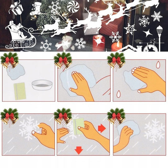 Set Christmas Stickers Zola Window Trees Baubles Reindeer Snowman Residue-Free Removal White