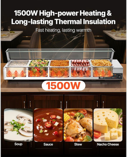 Vevor Θερμαντικό Μπουφέ Σάλτσας με Ισχύ 1500W και Διαστάσεις 57.09x14.35x14.35εκ.