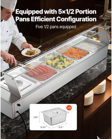 Vevor Θερμαντικό Μπουφέ Σάλτσας με Ισχύ 1500W και Διαστάσεις 57.09x14.35x14.35εκ.