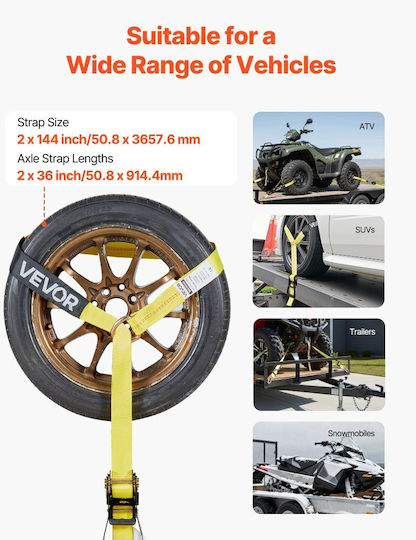 Vevor Auto-Gepäckgurte Riemen mit Ratsche für Trailer Reifen Befestigung Kit für Auto Elastischer Haken Tragfähigkeit 4540 Kg & Arbeitsbelastung 1512 Kg Motorrad Atv Ssv Anhänger