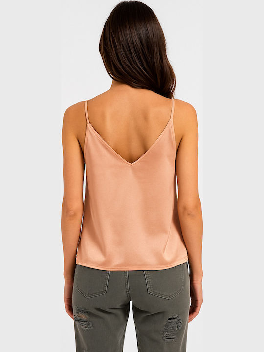Women's Satin Lingerie Top with Lace Beige-salmon