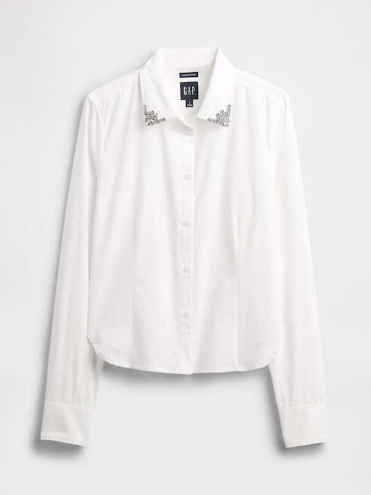 Langärmelig Damen Hemd White