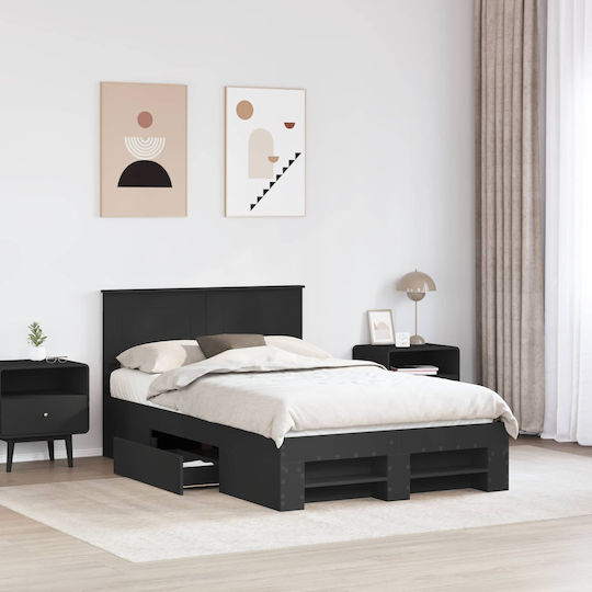 Doppelbett Aus Holz Schwarz mit Lattenrost für Matratze 137x203cm