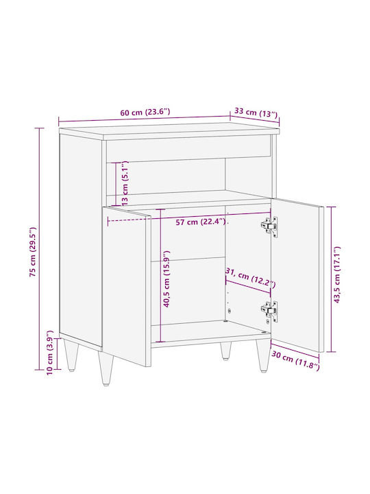 Office Storage Solid Wood Cabinet Walnut L60xW33.5xH75cm