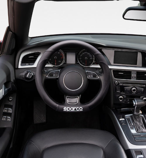 Sparco Κάλυμμα Τιμονιού Αυτοκινήτου D-type Συνθετικό Μαύρο με Μαύρη Ραφή