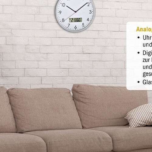 TFA Leise Wanduhr Kunststoff Weiß