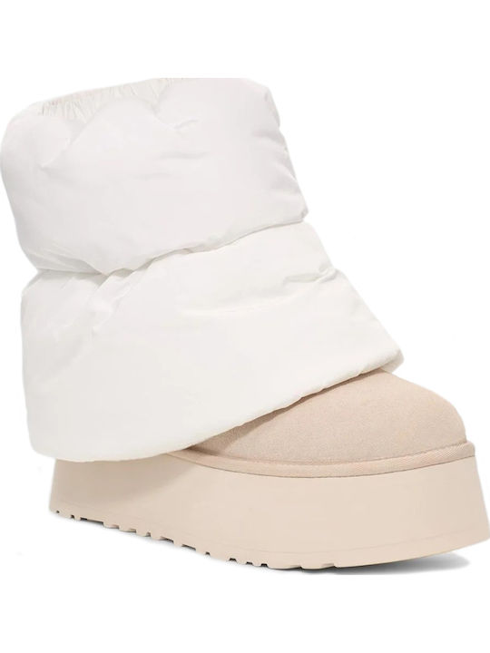 Classic Mini Dipper Puffer Suede Women's Ankle Boots with Fur White