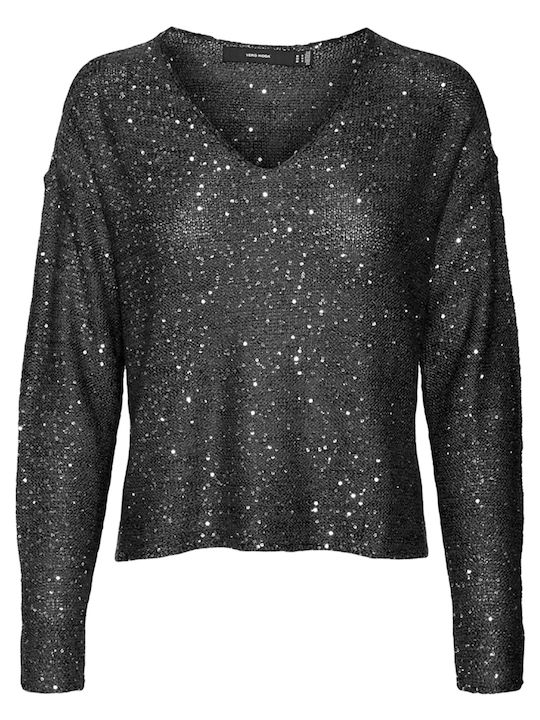 Damen Langarm Pullover mit V-Ausschnitt Black