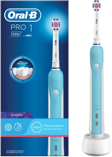 Oral-B Pro 1 500 3D White Ηλεκτρική Οδοντόβουρτσα με Χρονομετρητή Γαλάζια