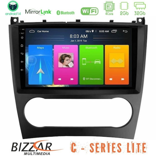Bizzar Sistem Audio Auto pentru Mercedes-Benz Clasa C / Clasa CLK 2004-2007 (Bluetooth/USB/AUX/WiFi/GPS/Apple-Carplay/Android-Auto) cu Ecran Tactil 9"