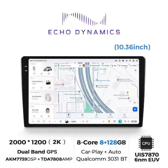 Echo Dynamics Ηχοσύστημα Αυτοκινήτου (Bluetooth/USB/WiFi/GPS/Apple-Carplay/Android-Auto) με Οθόνη Αφής 10.36"