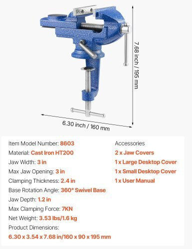 Vevor Rotating Cast Iron Vise With Maximum Opening 76mm
