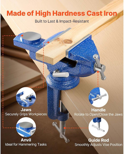 Vevor Rotating Cast Iron Vise With Maximum Opening 76mm