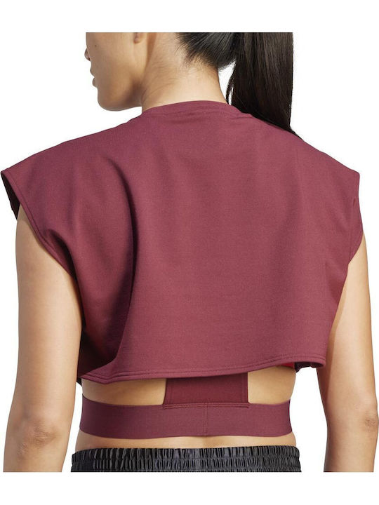 Power Aeroready Women's Athletic Crop Top Sleeveless Fast Drying Burgundy