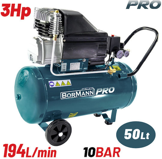 Bormann Pro BAT5030 Еднофазен Въздушен компресор 96дБ с Мощност 2.5к.с и Резервоар 50лт 030805