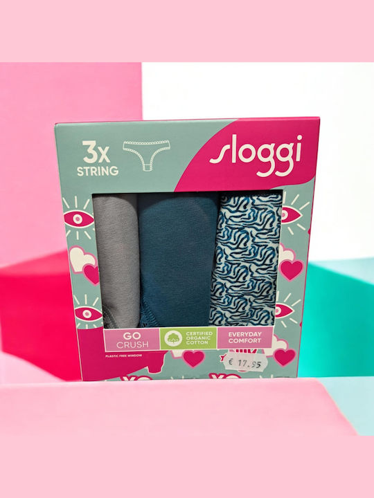 Βαμβακερά Women's String 3Pack Petrol, Grey, Printed