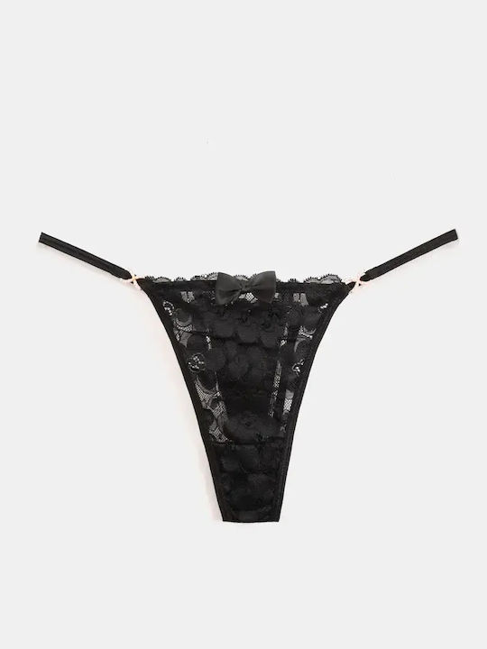 Damen-Slip Zeichenfolge Spitze Schwarz Größe XL