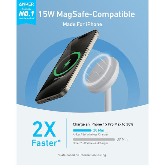 Anker Kabelloses Ladegerät (Qi Pad) und Kabel USB-C 15W Weißs (Maggo Stand)