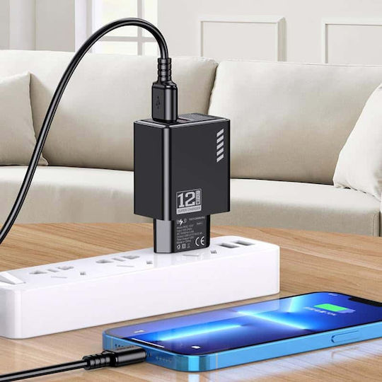 Kakusiga Ladegerät ohne Kabel mit 2 USB-A Anschlüsse 12W Schwarzs (KSC-1237)