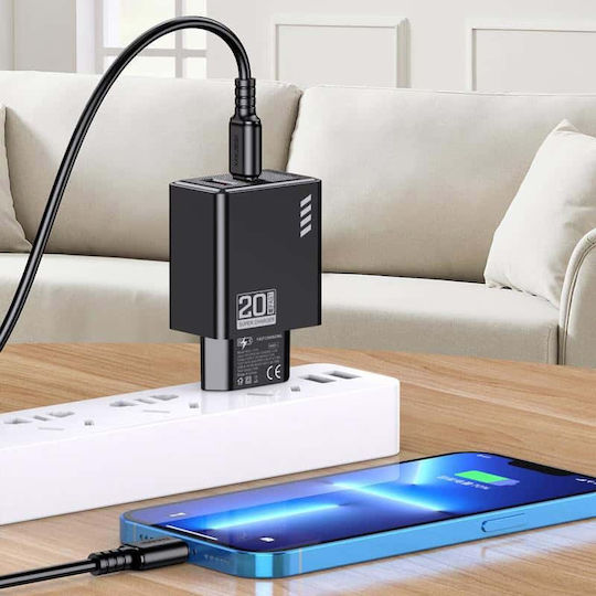 Kakusiga Φορτιστής Χωρίς Καλώδιο με Θύρα USB-A και Θύρα USB-C 20W Μαύρος (KSC-1239)