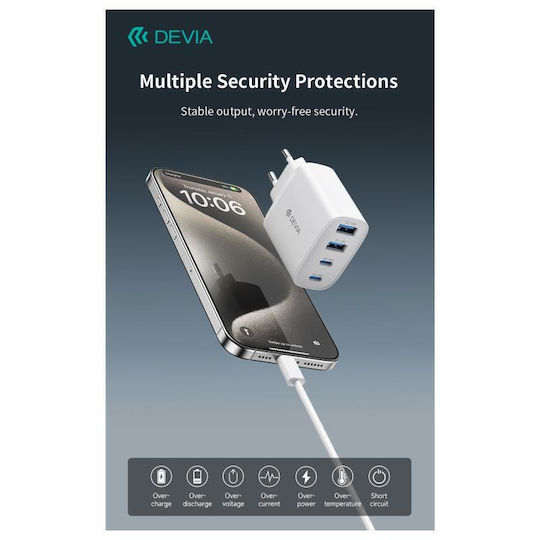 Devia Φορτιστής Χωρίς Καλώδιο με 2 Θύρες USB-A και 2 Θύρες USB-C 40W Power Delivery / Quick Charge 3.0 Λευκός (RCE-4001AACCL)