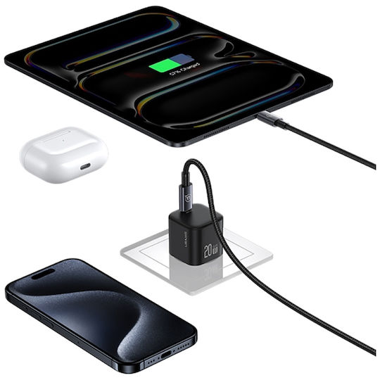 Usams Φορτιστής GaN με Θύρα USB-C και Καλώδιο USB-C - Lightning 20W Power Delivery Λευκός (CC260)